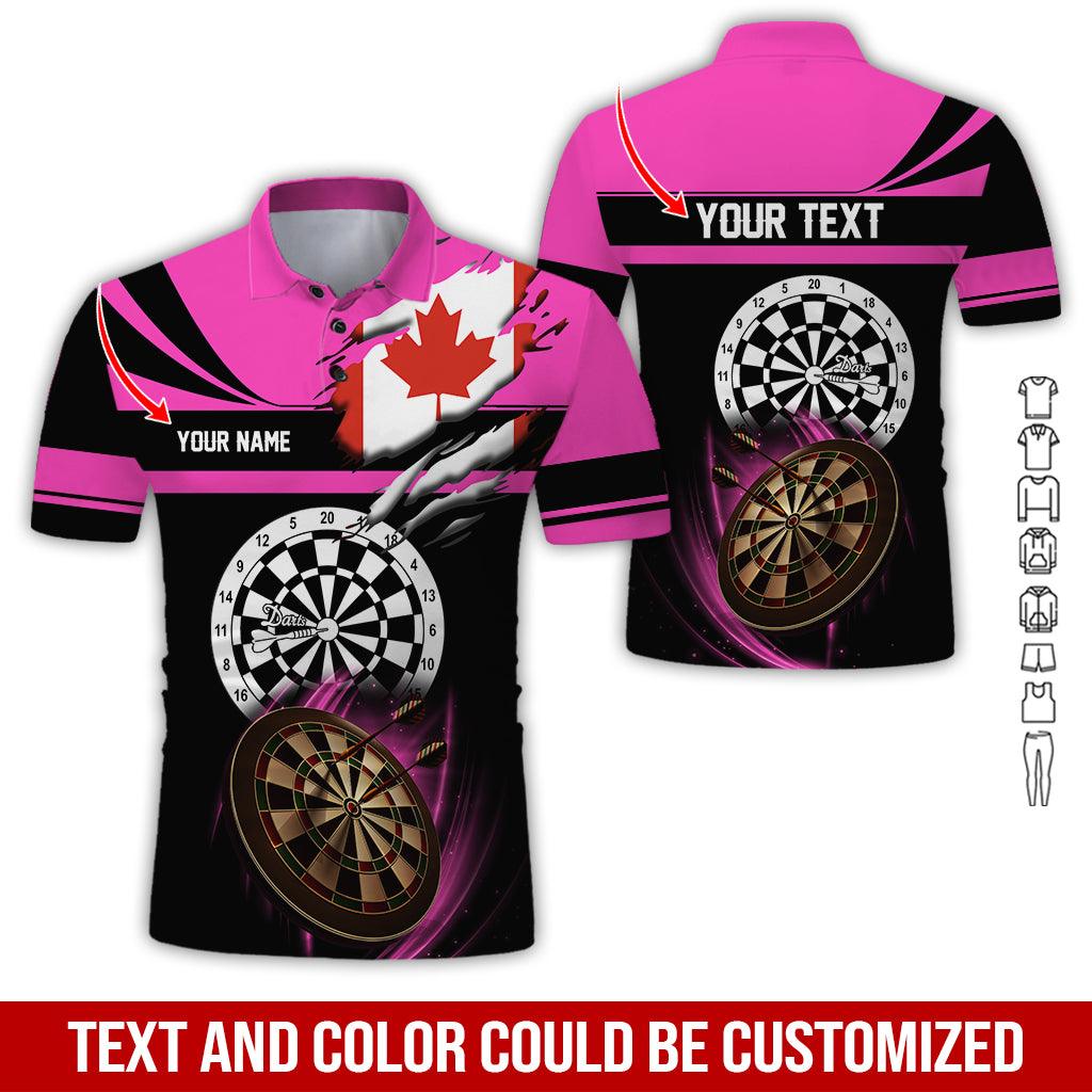 Customized Name & Text Darts Polo Shirt, Canada Flag Personalized Name Darts Polo Shirt For Men - Perfect Gift For Darts Lovers, Darts Players - Amzanimalsgift