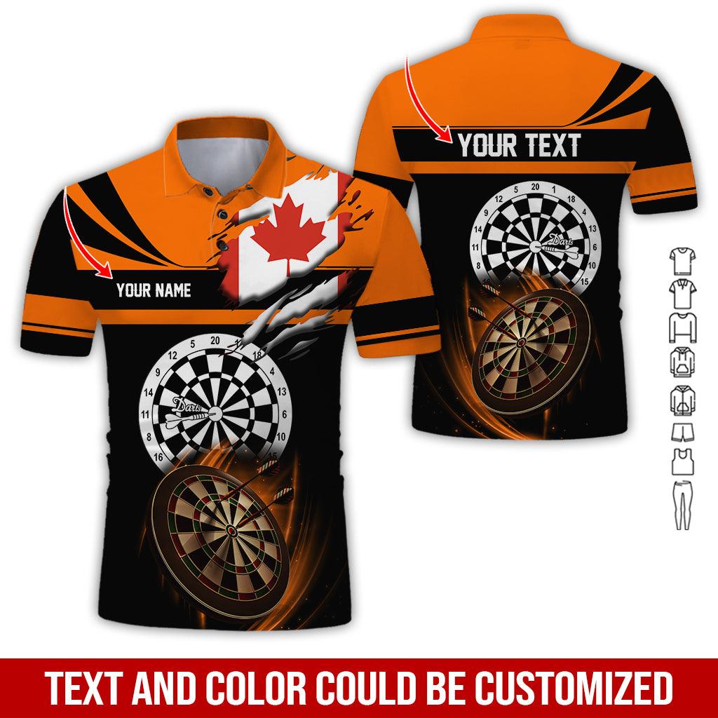 Customized Name & Text Darts Polo Shirt, Canada Flag Personalized Name Darts Polo Shirt For Men - Perfect Gift For Darts Lovers, Darts Players - Amzanimalsgift