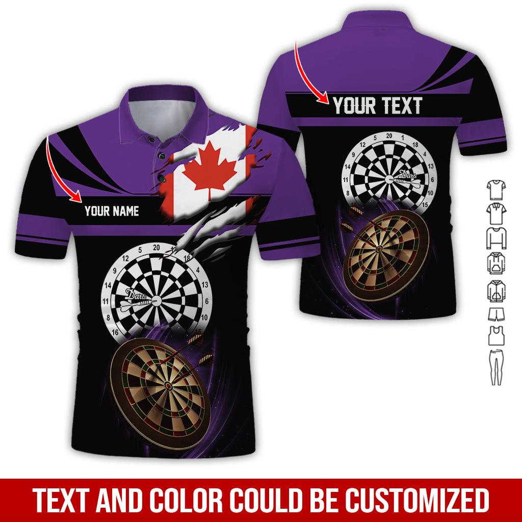 Customized Name & Text Darts Polo Shirt, Canada Flag Personalized Name Darts Polo Shirt For Men - Perfect Gift For Darts Lovers, Darts Players - Amzanimalsgift