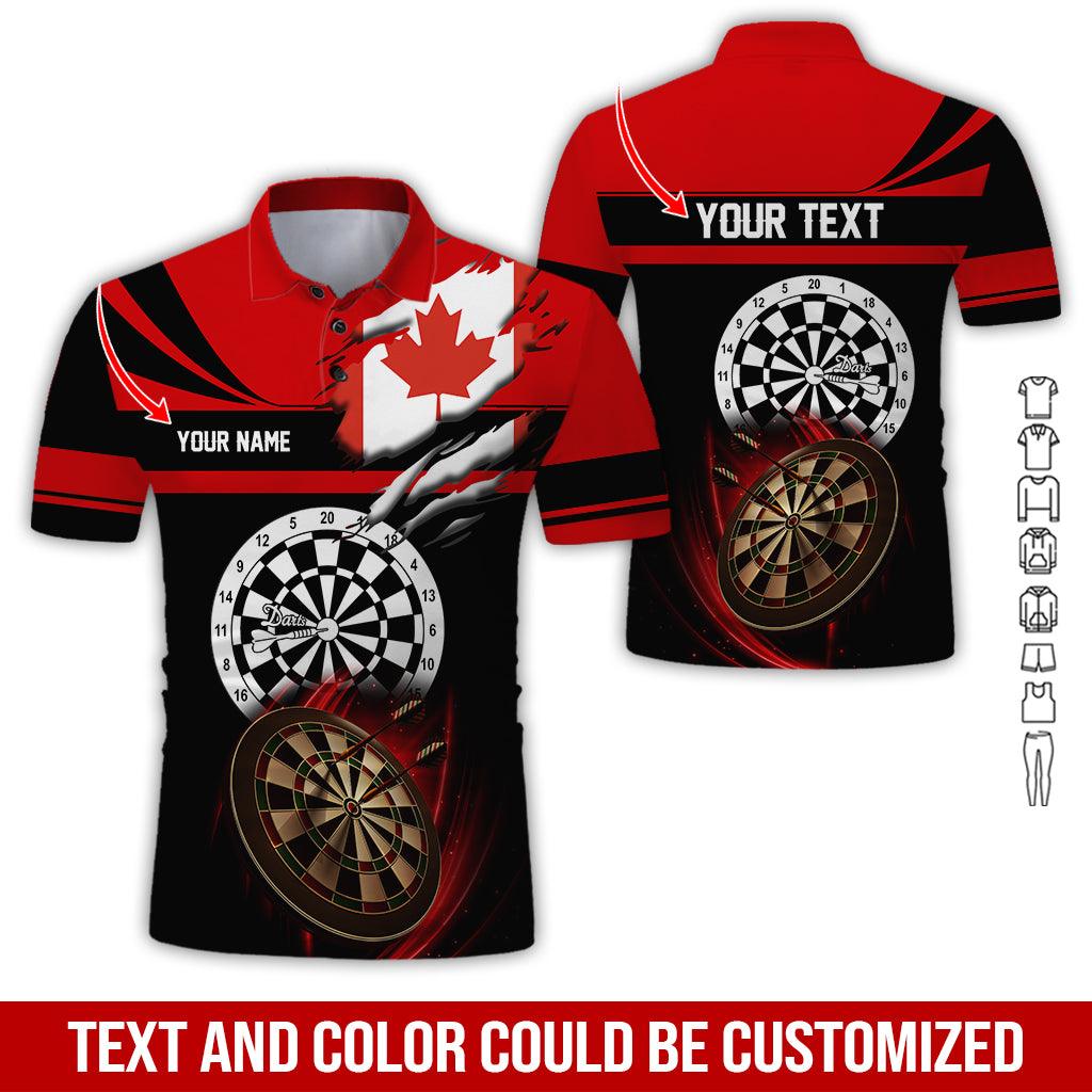 Customized Name & Text Darts Polo Shirt, Canada Flag Personalized Name Darts Polo Shirt For Men - Perfect Gift For Darts Lovers, Darts Players - Amzanimalsgift