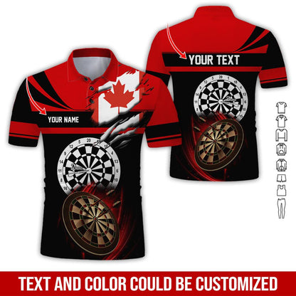 Customized Name & Text Darts Polo Shirt, Canada Flag Personalized Name Darts Polo Shirt For Men - Perfect Gift For Darts Lovers, Darts Players - Amzanimalsgift