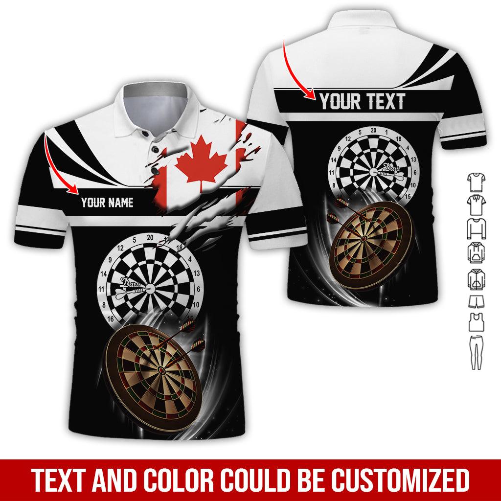Customized Name & Text Darts Polo Shirt, Canada Flag Personalized Name Darts Polo Shirt For Men - Perfect Gift For Darts Lovers, Darts Players - Amzanimalsgift