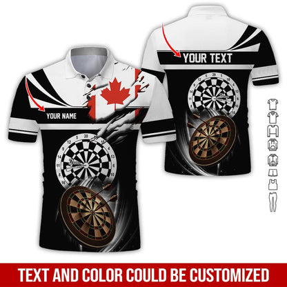 Customized Name & Text Darts Polo Shirt, Canada Flag Personalized Name Darts Polo Shirt For Men - Perfect Gift For Darts Lovers, Darts Players - Amzanimalsgift