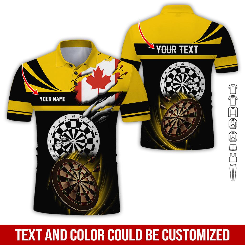 Customized Name & Text Darts Polo Shirt, Canada Flag Personalized Name Darts Polo Shirt For Men - Perfect Gift For Darts Lovers, Darts Players - Amzanimalsgift