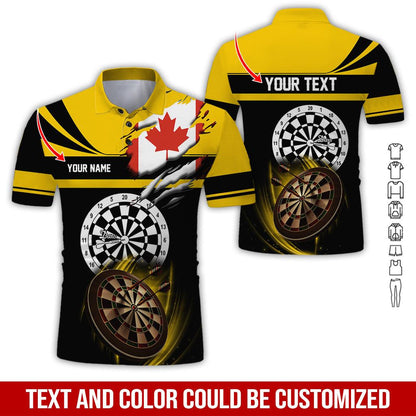 Customized Name & Text Darts Polo Shirt, Canada Flag Personalized Name Darts Polo Shirt For Men - Perfect Gift For Darts Lovers, Darts Players - Amzanimalsgift