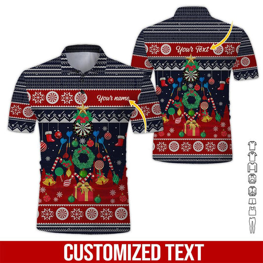 Customized Name & Text Darts Polo Shirt, Christmas Pattern Personalized Darts Polo Shirt For Men - Perfect Gift For Darts Lovers, Darts Players - Amzanimalsgift