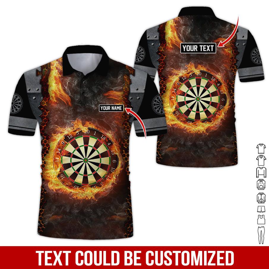 Customized Name & Text Darts Polo Shirt, Dartboard Fire Flame Personalized Darts Polo Shirt For Men - Perfect Gift For Darts Lovers, Darts Players - Amzanimalsgift