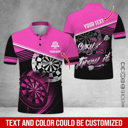 Customized Name & Text Darts Polo Shirt, I'm Sexy And I Throw It Personalized Darts Polo Shirt For Men - Perfect Gift For Darts Lovers, Darts Players - Amzanimalsgift