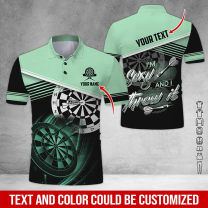 Customized Name & Text Darts Polo Shirt, I'm Sexy And I Throw It Personalized Darts Polo Shirt For Men - Perfect Gift For Darts Lovers, Darts Players - Amzanimalsgift