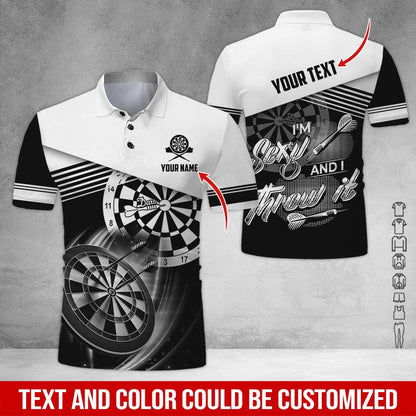 Customized Name & Text Darts Polo Shirt, I'm Sexy And I Throw It Personalized Darts Polo Shirt For Men - Perfect Gift For Darts Lovers, Darts Players - Amzanimalsgift