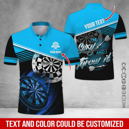 Customized Name & Text Darts Polo Shirt, I'm Sexy And I Throw It Personalized Darts Polo Shirt For Men - Perfect Gift For Darts Lovers, Darts Players - Amzanimalsgift
