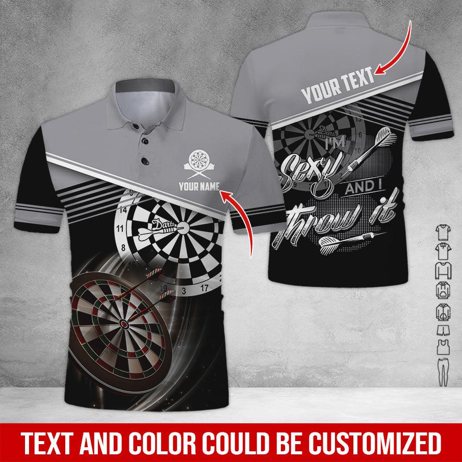 Customized Name & Text Darts Polo Shirt, I'm Sexy And I Throw It Personalized Darts Polo Shirt For Men - Perfect Gift For Darts Lovers, Darts Players - Amzanimalsgift