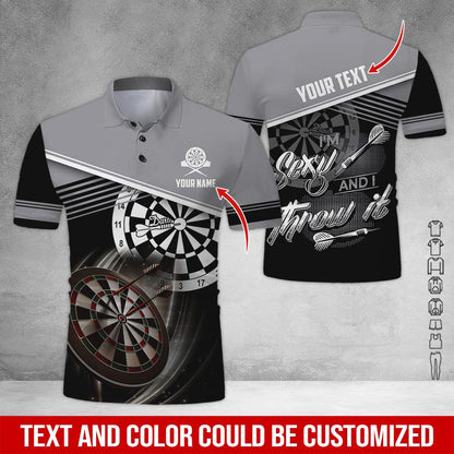 Customized Name & Text Darts Polo Shirt, I'm Sexy And I Throw It Personalized Darts Polo Shirt For Men - Perfect Gift For Darts Lovers, Darts Players - Amzanimalsgift