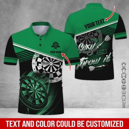 Customized Name & Text Darts Polo Shirt, I'm Sexy And I Throw It Personalized Darts Polo Shirt For Men - Perfect Gift For Darts Lovers, Darts Players - Amzanimalsgift