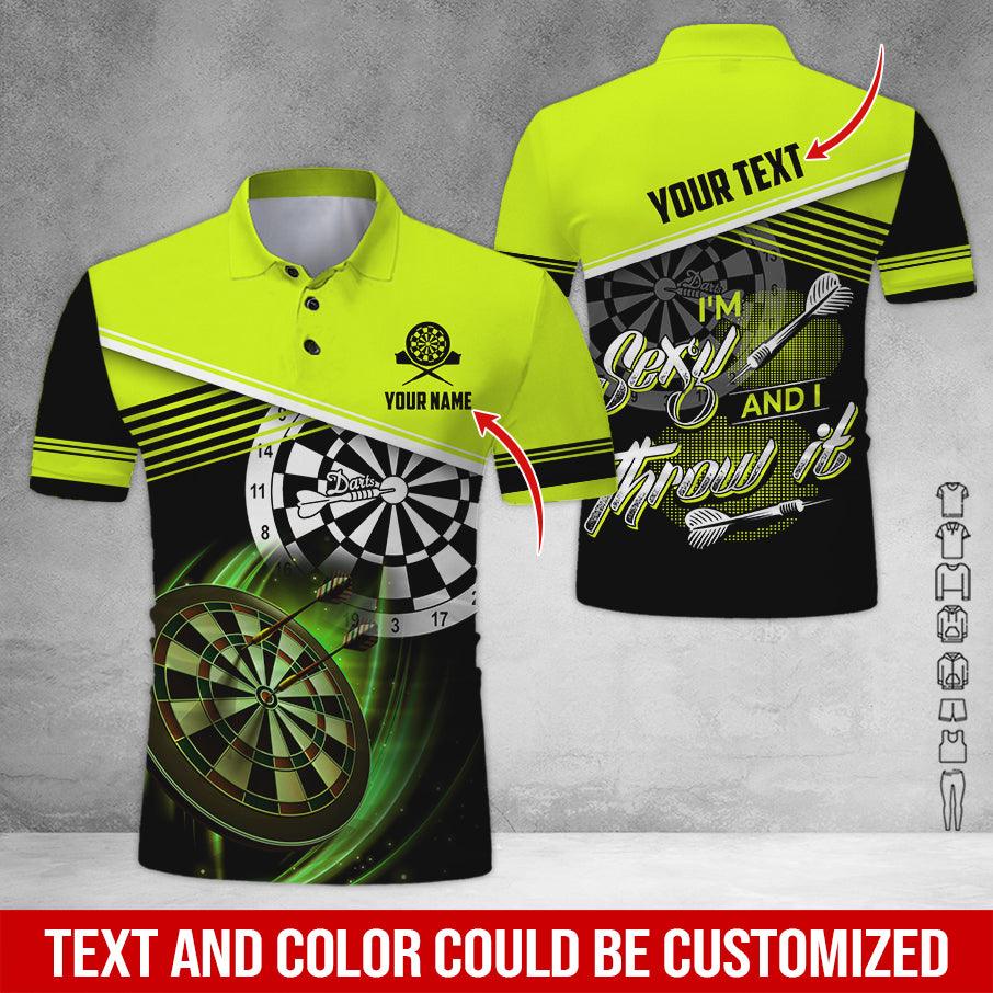 Customized Name & Text Darts Polo Shirt, I'm Sexy And I Throw It Personalized Darts Polo Shirt For Men - Perfect Gift For Darts Lovers, Darts Players - Amzanimalsgift