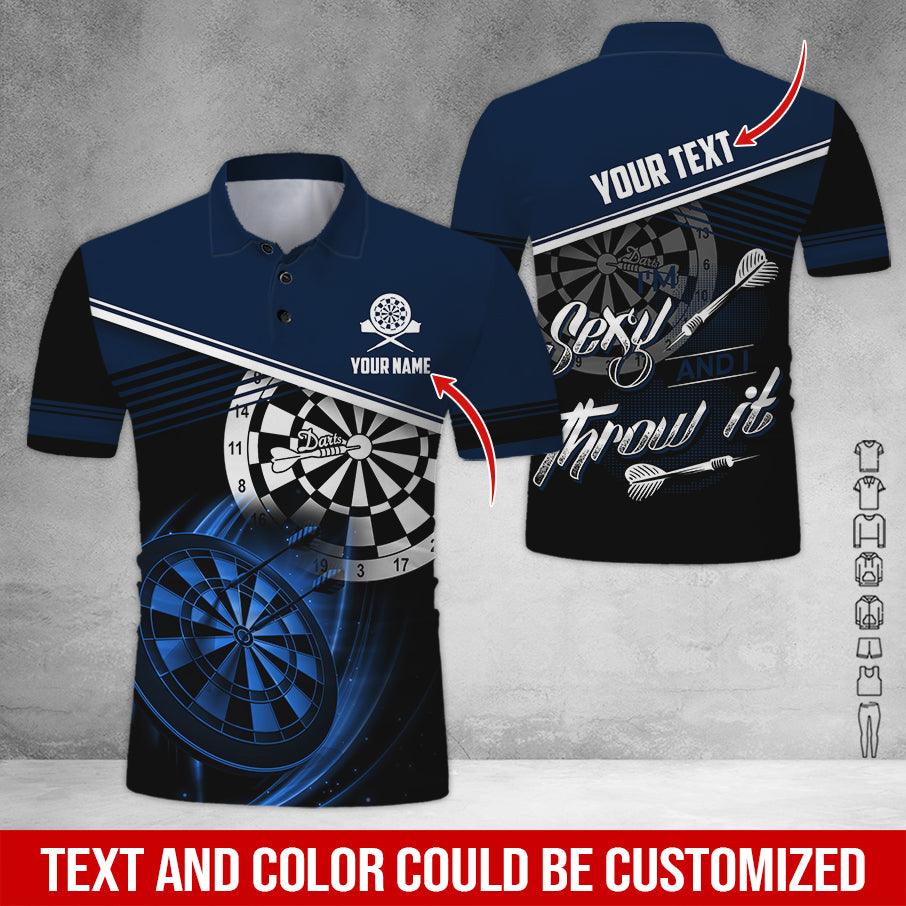 Customized Name & Text Darts Polo Shirt, I'm Sexy And I Throw It Personalized Darts Polo Shirt For Men - Perfect Gift For Darts Lovers, Darts Players - Amzanimalsgift