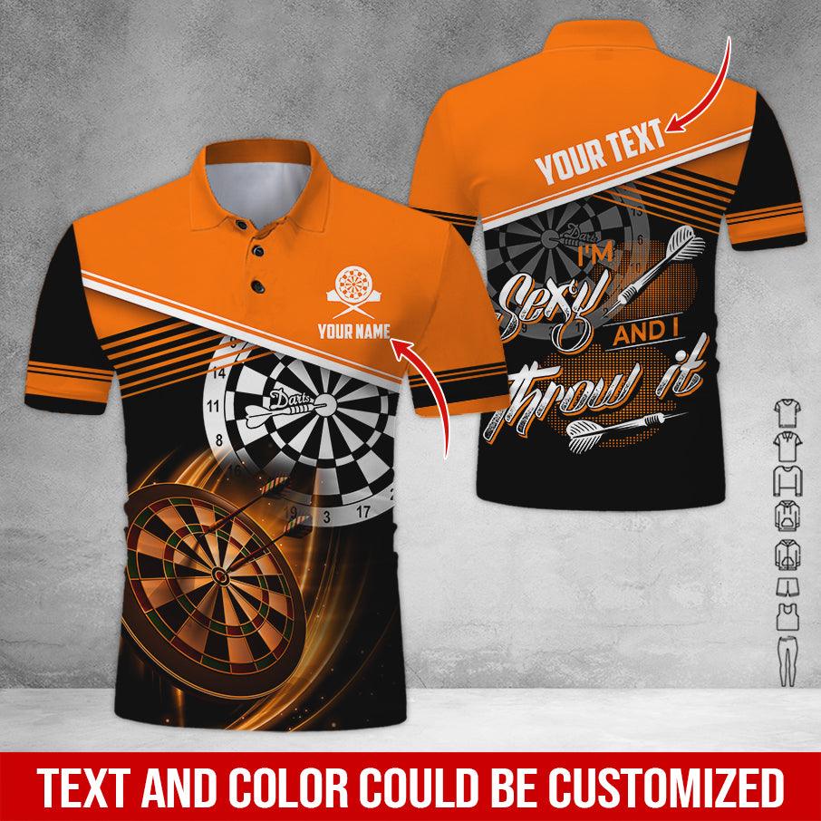 Customized Name & Text Darts Polo Shirt, I'm Sexy And I Throw It Personalized Darts Polo Shirt For Men - Perfect Gift For Darts Lovers, Darts Players - Amzanimalsgift