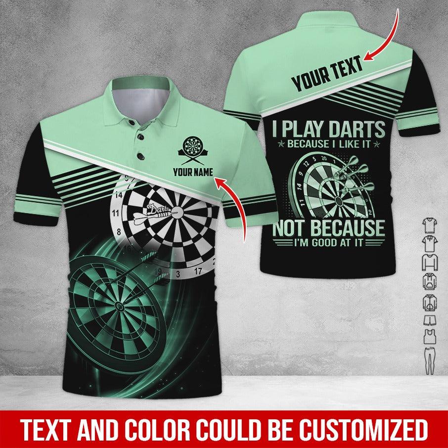 Customized Name & Text Darts Polo Shirt, I Play Darts Because I Like It Personalized Darts Shirt For Men - Perfect Gift For Darts Lovers, Darts Players - Amzanimalsgift