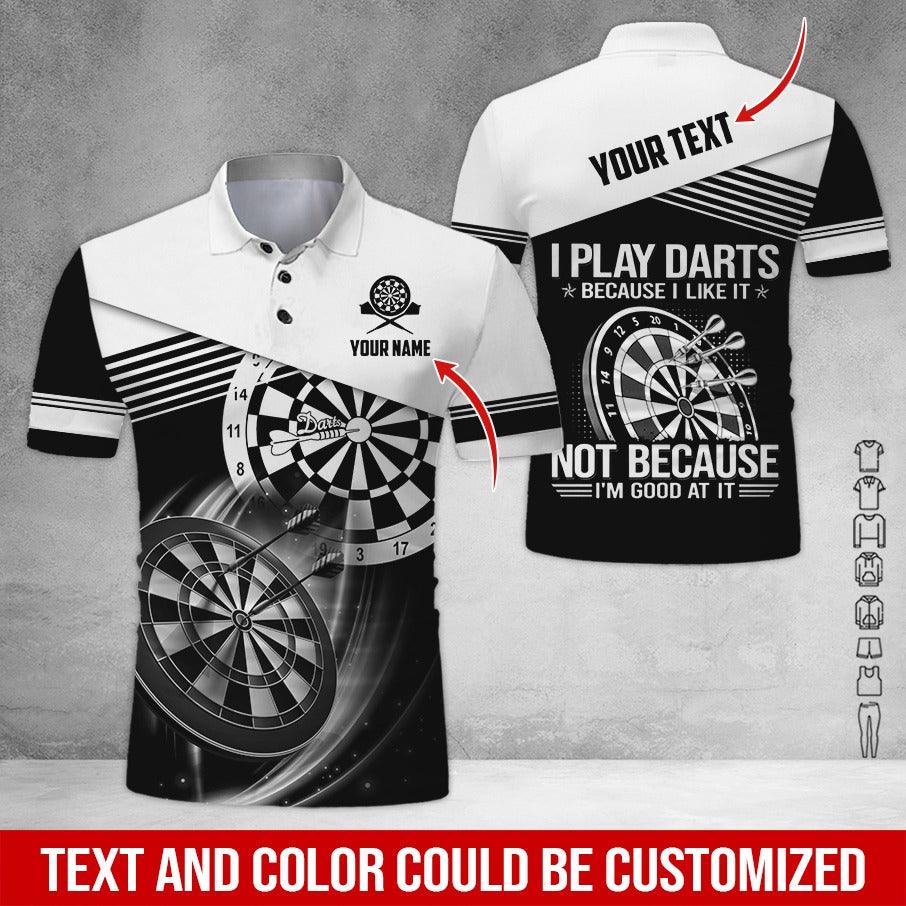 Customized Name & Text Darts Polo Shirt, I Play Darts Because I Like It Personalized Darts Shirt For Men - Perfect Gift For Darts Lovers, Darts Players - Amzanimalsgift
