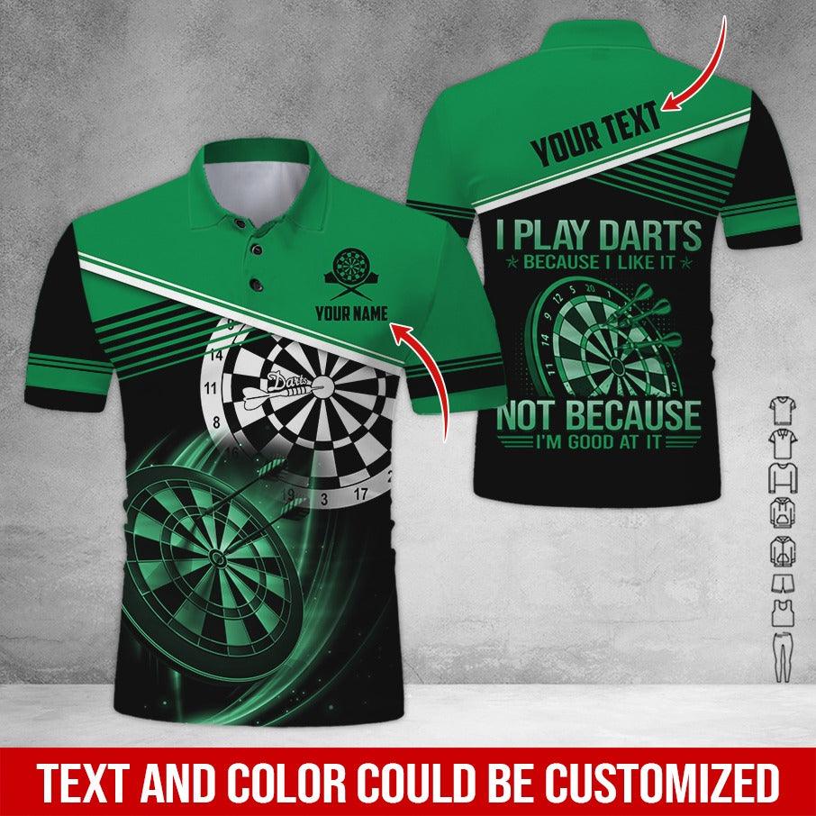 Customized Name & Text Darts Polo Shirt, I Play Darts Because I Like It Personalized Darts Shirt For Men - Perfect Gift For Darts Lovers, Darts Players - Amzanimalsgift
