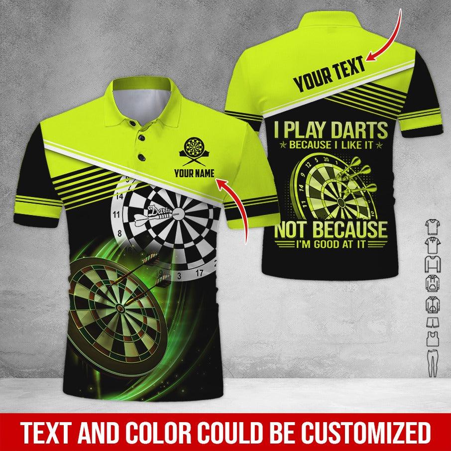 Customized Name & Text Darts Polo Shirt, I Play Darts Because I Like It Personalized Darts Shirt For Men - Perfect Gift For Darts Lovers, Darts Players - Amzanimalsgift