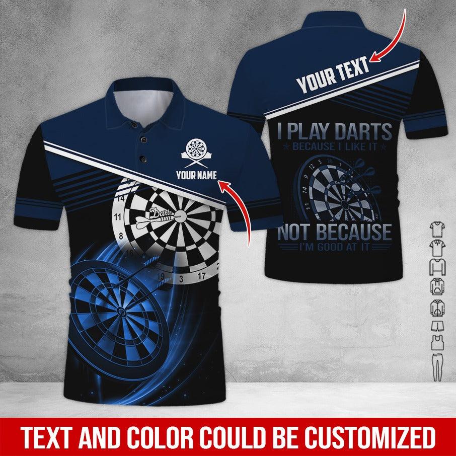 Customized Name & Text Darts Polo Shirt, I Play Darts Because I Like It Personalized Darts Shirt For Men - Perfect Gift For Darts Lovers, Darts Players - Amzanimalsgift