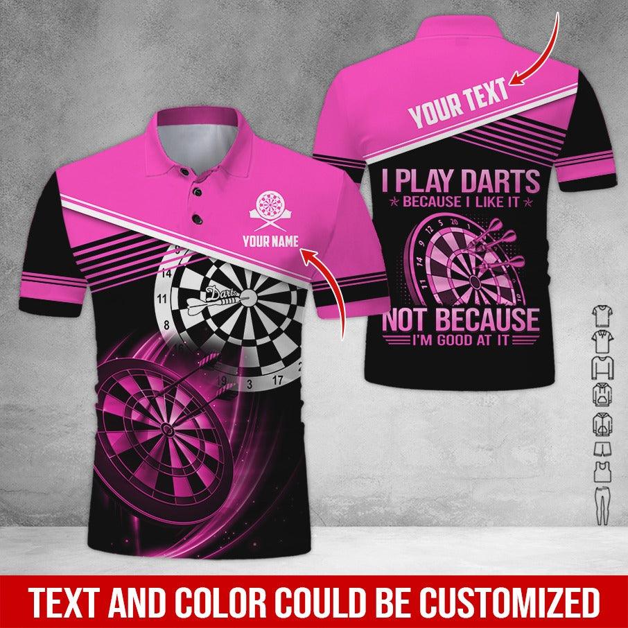 Customized Name & Text Darts Polo Shirt, I Play Darts Because I Like It Personalized Darts Shirt For Men - Perfect Gift For Darts Lovers, Darts Players - Amzanimalsgift