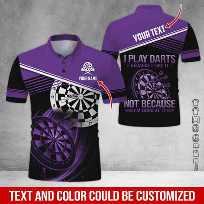 Customized Name & Text Darts Polo Shirt, I Play Darts Because I Like It Personalized Darts Shirt For Men - Perfect Gift For Darts Lovers, Darts Players - Amzanimalsgift