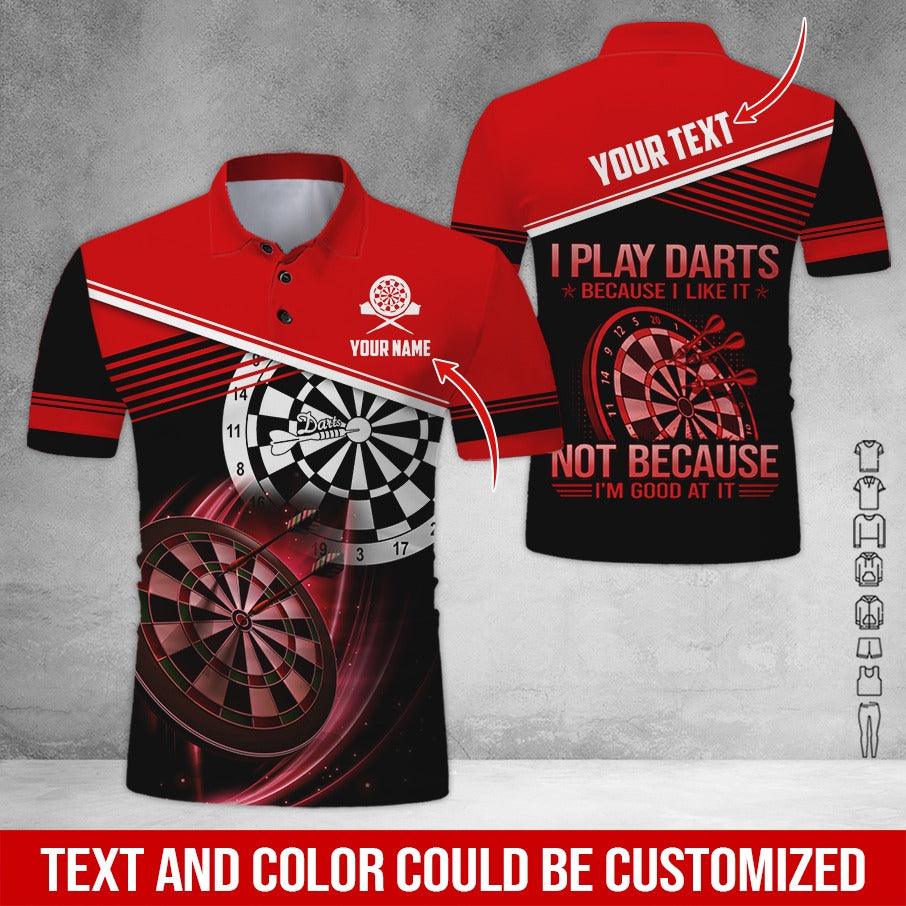 Customized Name & Text Darts Polo Shirt, I Play Darts Because I Like It Personalized Darts Shirt For Men - Perfect Gift For Darts Lovers, Darts Players - Amzanimalsgift