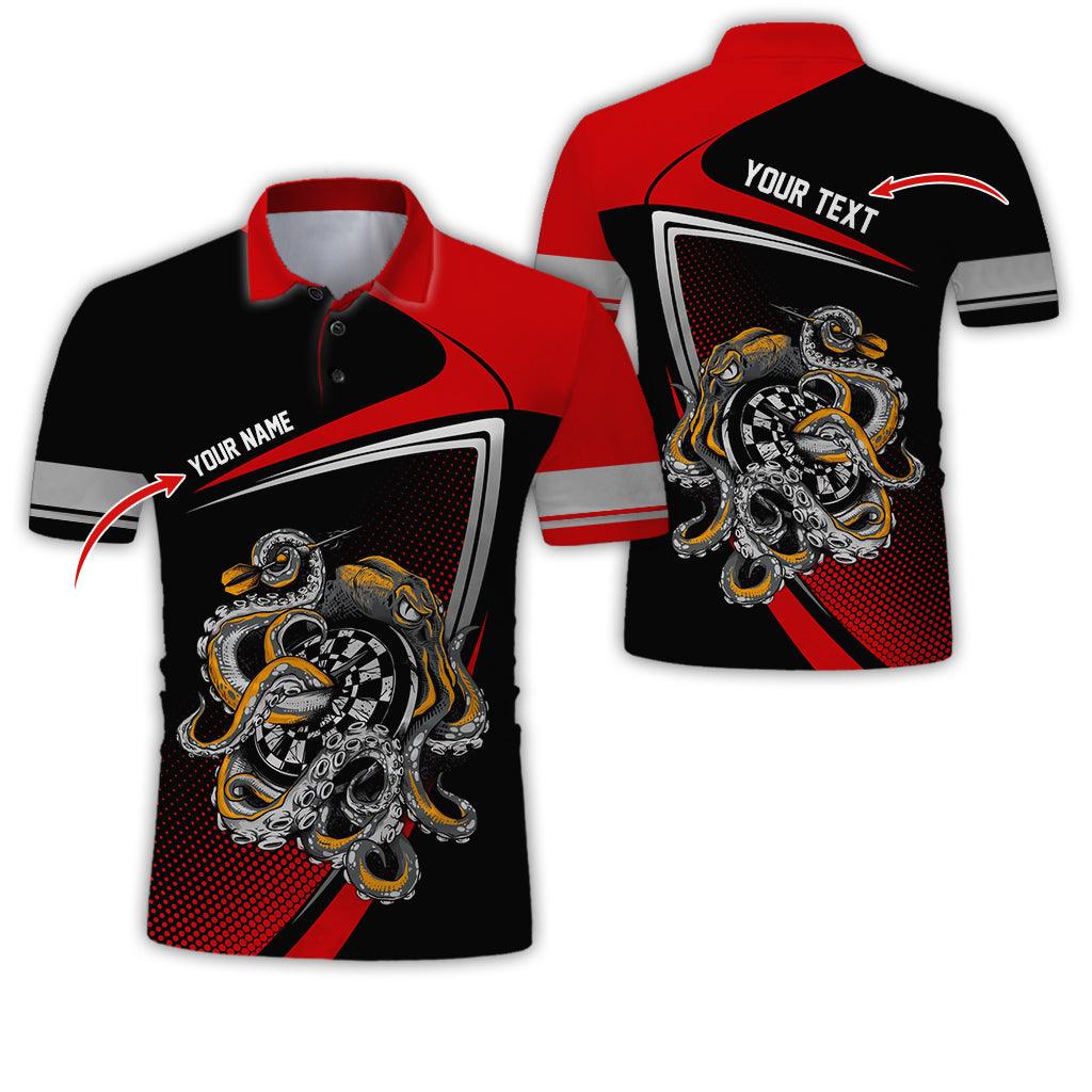 Customized Name & Text Darts Polo Shirt, Personalized Darts And Octopus Uniforms Polo Shirt For Men - Perfect Gift For Darts Lovers, Darts Team Players - Amzanimalsgift