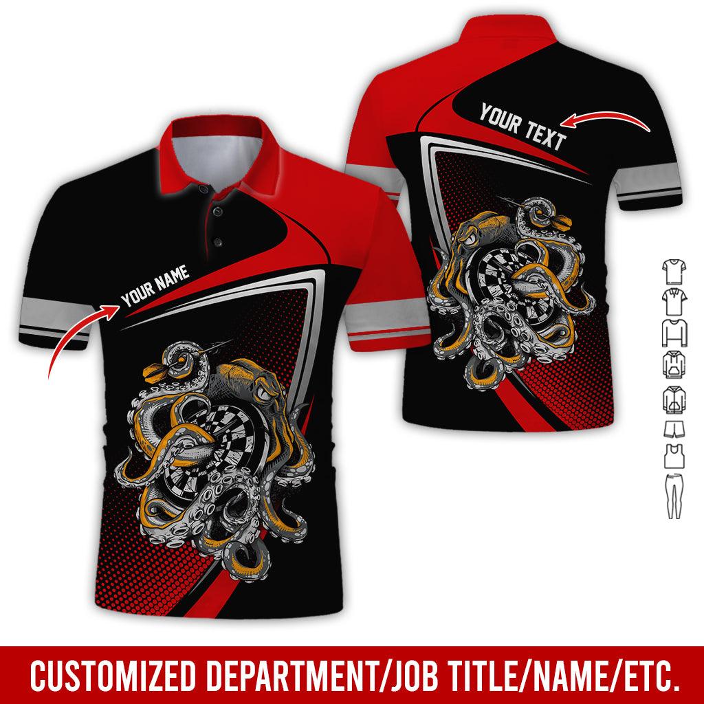 Customized Name & Text Darts Polo Shirt, Personalized Darts And Octopus Uniforms Polo Shirt For Men - Perfect Gift For Darts Lovers, Darts Team Players - Amzanimalsgift