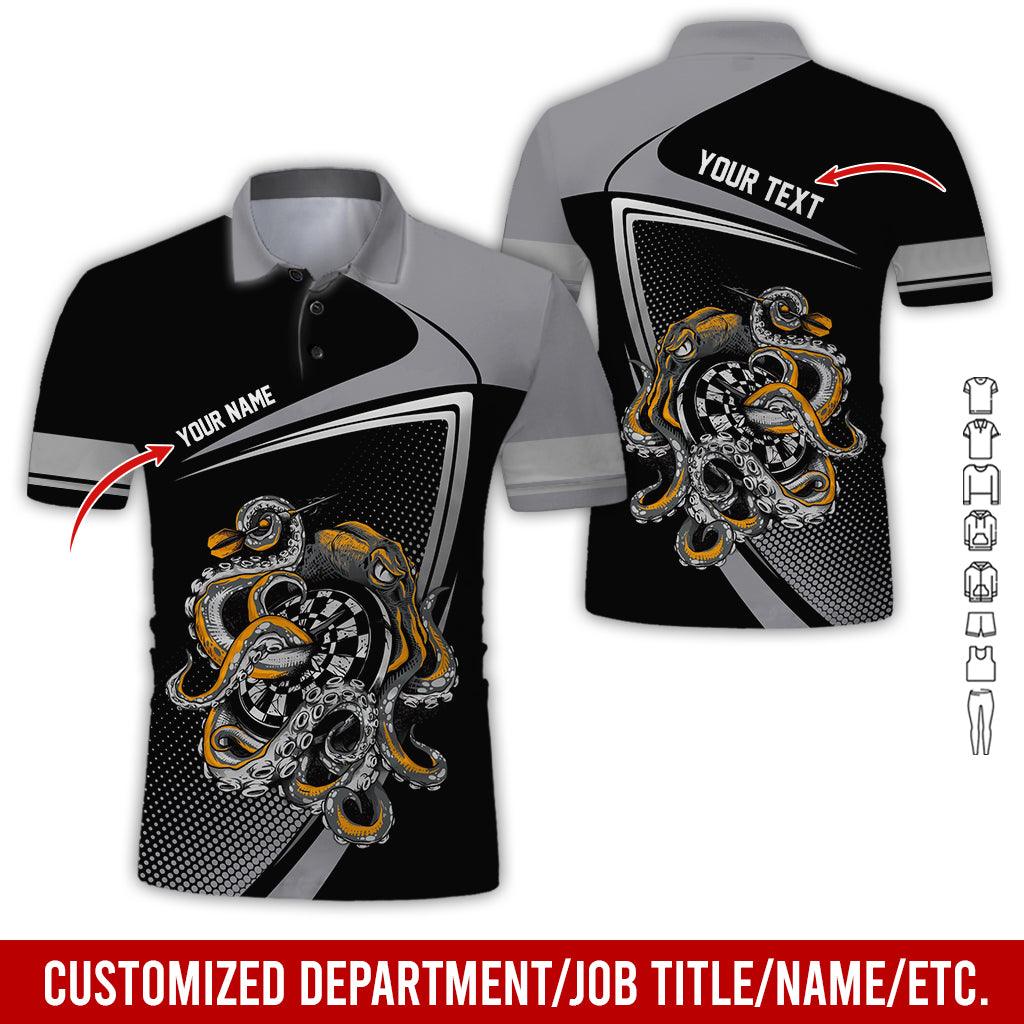 Customized Name & Text Darts Polo Shirt, Personalized Darts And Octopus Uniforms Polo Shirt For Men - Perfect Gift For Darts Lovers, Darts Team Players - Amzanimalsgift