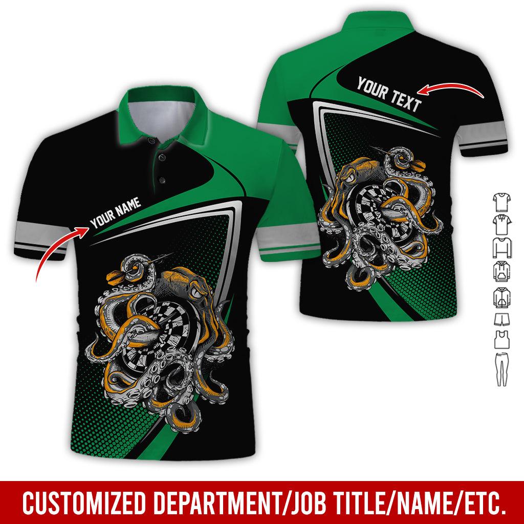 Customized Name & Text Darts Polo Shirt, Personalized Darts And Octopus Uniforms Polo Shirt For Men - Perfect Gift For Darts Lovers, Darts Team Players - Amzanimalsgift