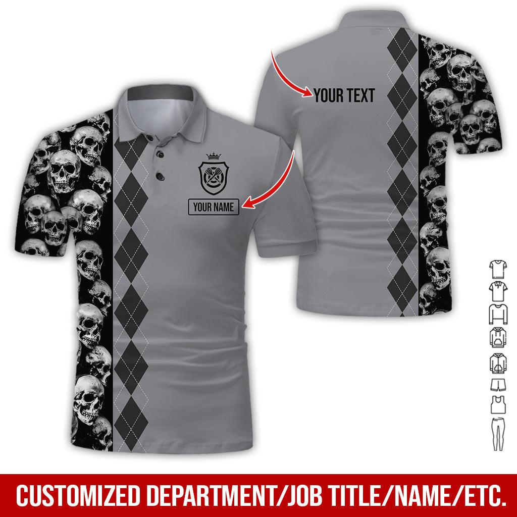 Customized Name & Text Darts Polo Shirt, Personalized Darts And Skull Uniforms Polo Shirt For Men - Perfect Gift For Darts Lovers, Darts Team Players - Amzanimalsgift