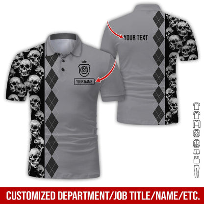 Customized Name & Text Darts Polo Shirt, Personalized Darts And Skull Uniforms Polo Shirt For Men - Perfect Gift For Darts Lovers, Darts Team Players - Amzanimalsgift
