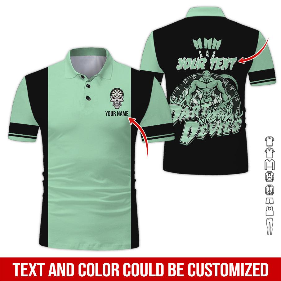 Customized Name & Text Darts Polo Shirt, Personalized Name Darts Devils Polo Shirt For Men - Perfect Gift For Darts Lovers, Darts Players - Amzanimalsgift