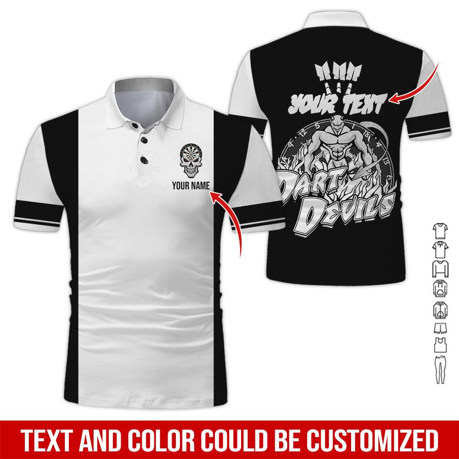 Customized Name & Text Darts Polo Shirt, Personalized Name Darts Devils Polo Shirt For Men - Perfect Gift For Darts Lovers, Darts Players - Amzanimalsgift