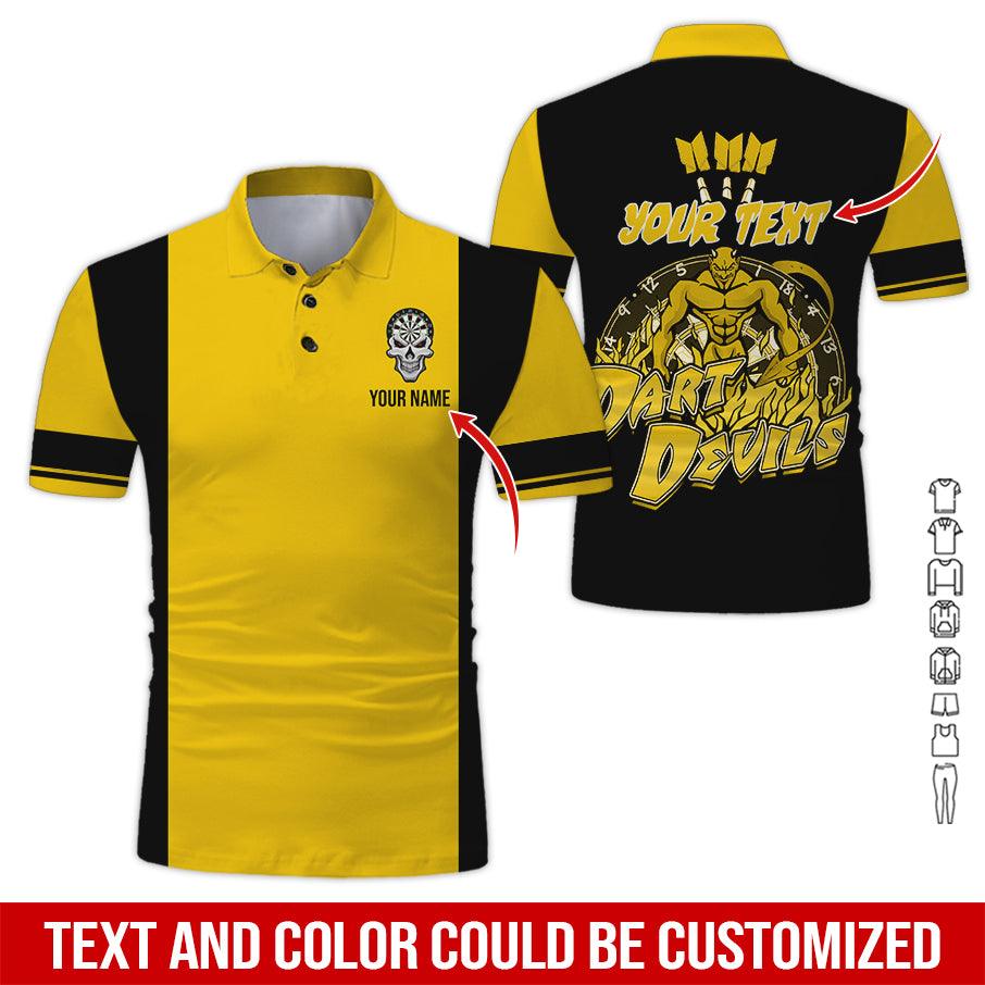 Customized Name & Text Darts Polo Shirt, Personalized Name Darts Devils Polo Shirt For Men - Perfect Gift For Darts Lovers, Darts Players - Amzanimalsgift