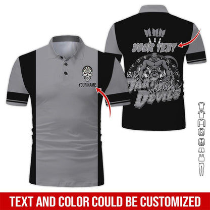 Customized Name & Text Darts Polo Shirt, Personalized Name Darts Devils Polo Shirt For Men - Perfect Gift For Darts Lovers, Darts Players - Amzanimalsgift