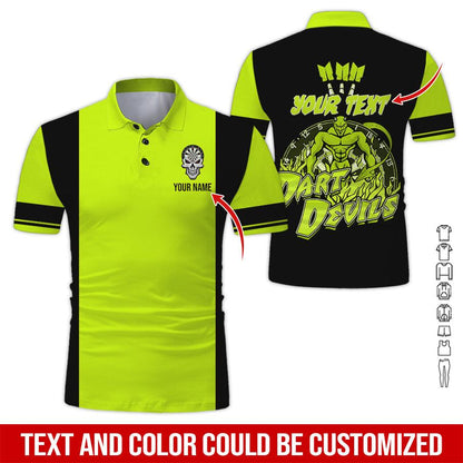 Customized Name & Text Darts Polo Shirt, Personalized Name Darts Devils Polo Shirt For Men - Perfect Gift For Darts Lovers, Darts Players - Amzanimalsgift