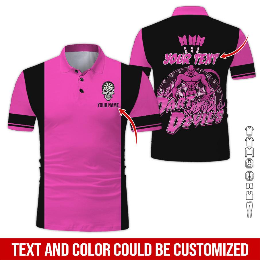 Customized Name & Text Darts Polo Shirt, Personalized Name Darts Devils Polo Shirt For Men - Perfect Gift For Darts Lovers, Darts Players - Amzanimalsgift