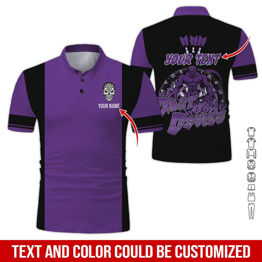 Customized Name & Text Darts Polo Shirt, Personalized Name Darts Devils Polo Shirt For Men - Perfect Gift For Darts Lovers, Darts Players - Amzanimalsgift