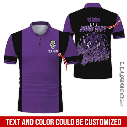 Customized Name & Text Darts Polo Shirt, Personalized Name Darts Devils Polo Shirt For Men - Perfect Gift For Darts Lovers, Darts Players - Amzanimalsgift
