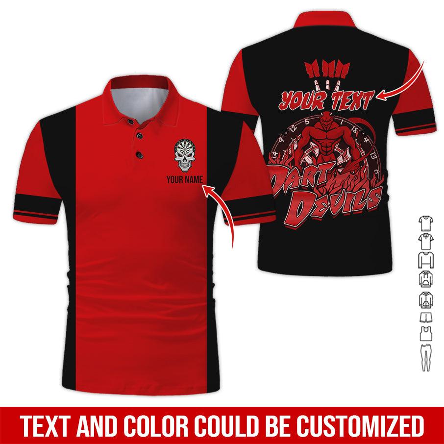 Customized Name & Text Darts Polo Shirt, Personalized Name Darts Devils Polo Shirt For Men - Perfect Gift For Darts Lovers, Darts Players - Amzanimalsgift