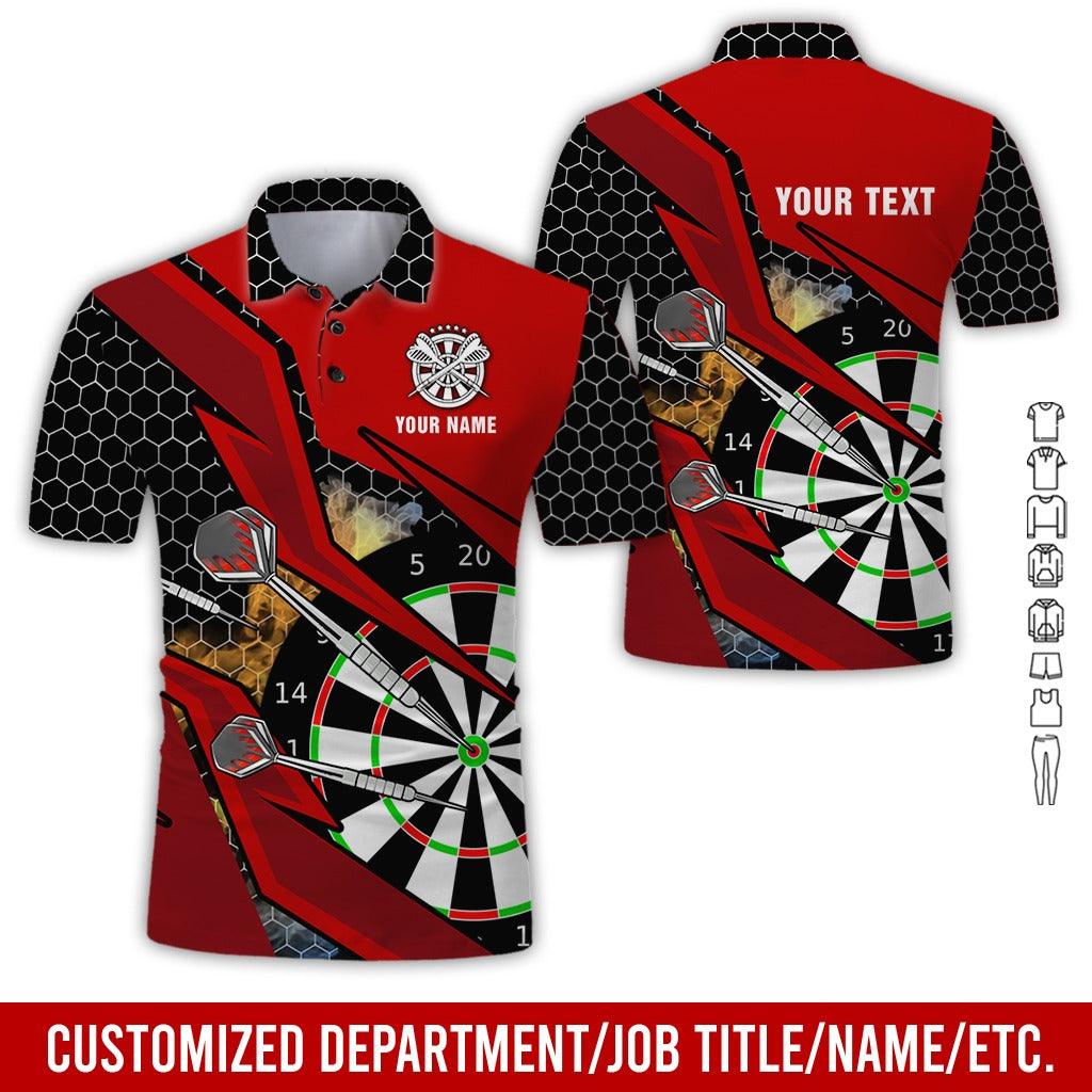 Customized Name & Text Darts Polo Shirt, Personalized Name Red Darts Honeycomb Pattern Shirt For Men - Perfect Gift For Darts Lovers, Darts Players - Amzanimalsgift