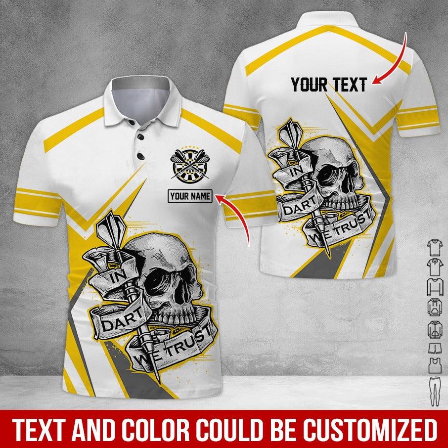 Customized Name & Text Darts Polo Shirt, Personalized Name Skull Darts Polo Shirt For Men - Perfect Gift For Darts Lovers, Darts Players - Amzanimalsgift