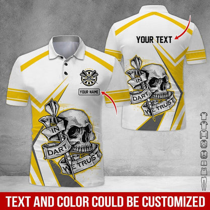 Customized Name & Text Darts Polo Shirt, Personalized Name Skull Darts Polo Shirt For Men - Perfect Gift For Darts Lovers, Darts Players - Amzanimalsgift