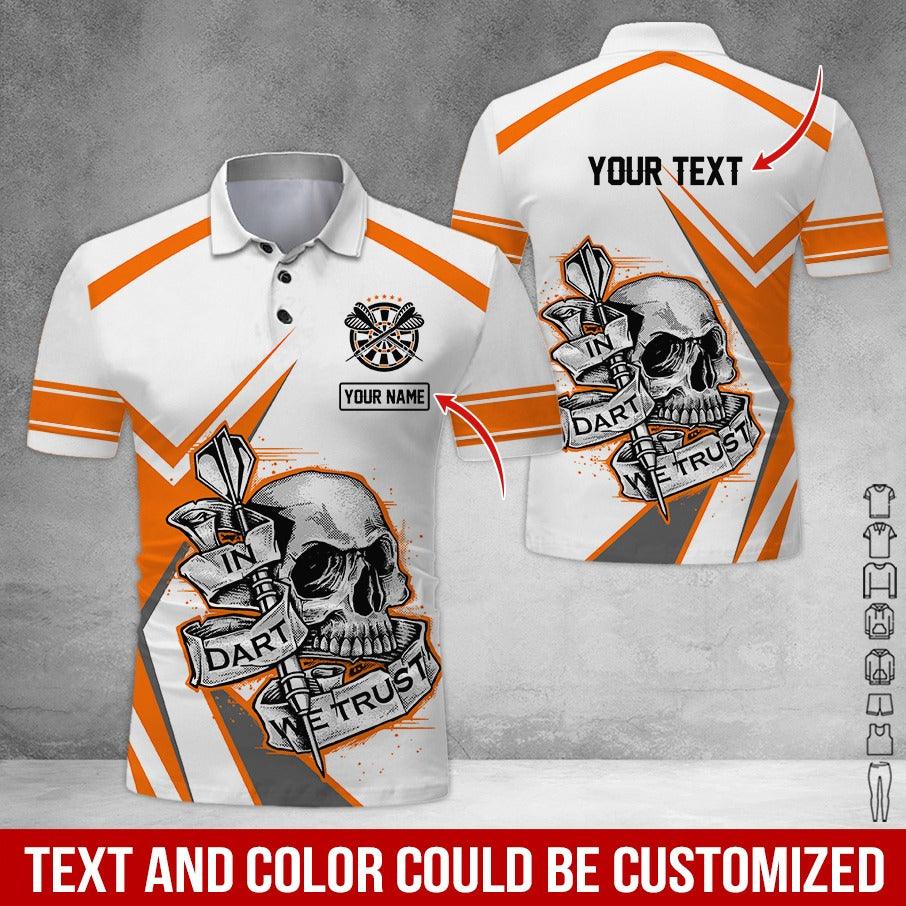Customized Name & Text Darts Polo Shirt, Personalized Name Skull Darts Polo Shirt For Men - Perfect Gift For Darts Lovers, Darts Players - Amzanimalsgift