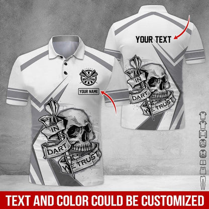 Customized Name & Text Darts Polo Shirt, Personalized Name Skull Darts Polo Shirt For Men - Perfect Gift For Darts Lovers, Darts Players - Amzanimalsgift