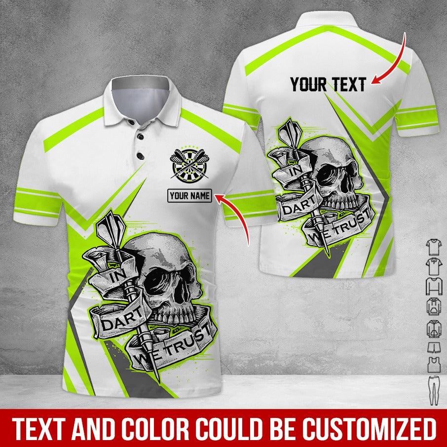 Customized Name & Text Darts Polo Shirt, Personalized Name Skull Darts Polo Shirt For Men - Perfect Gift For Darts Lovers, Darts Players - Amzanimalsgift